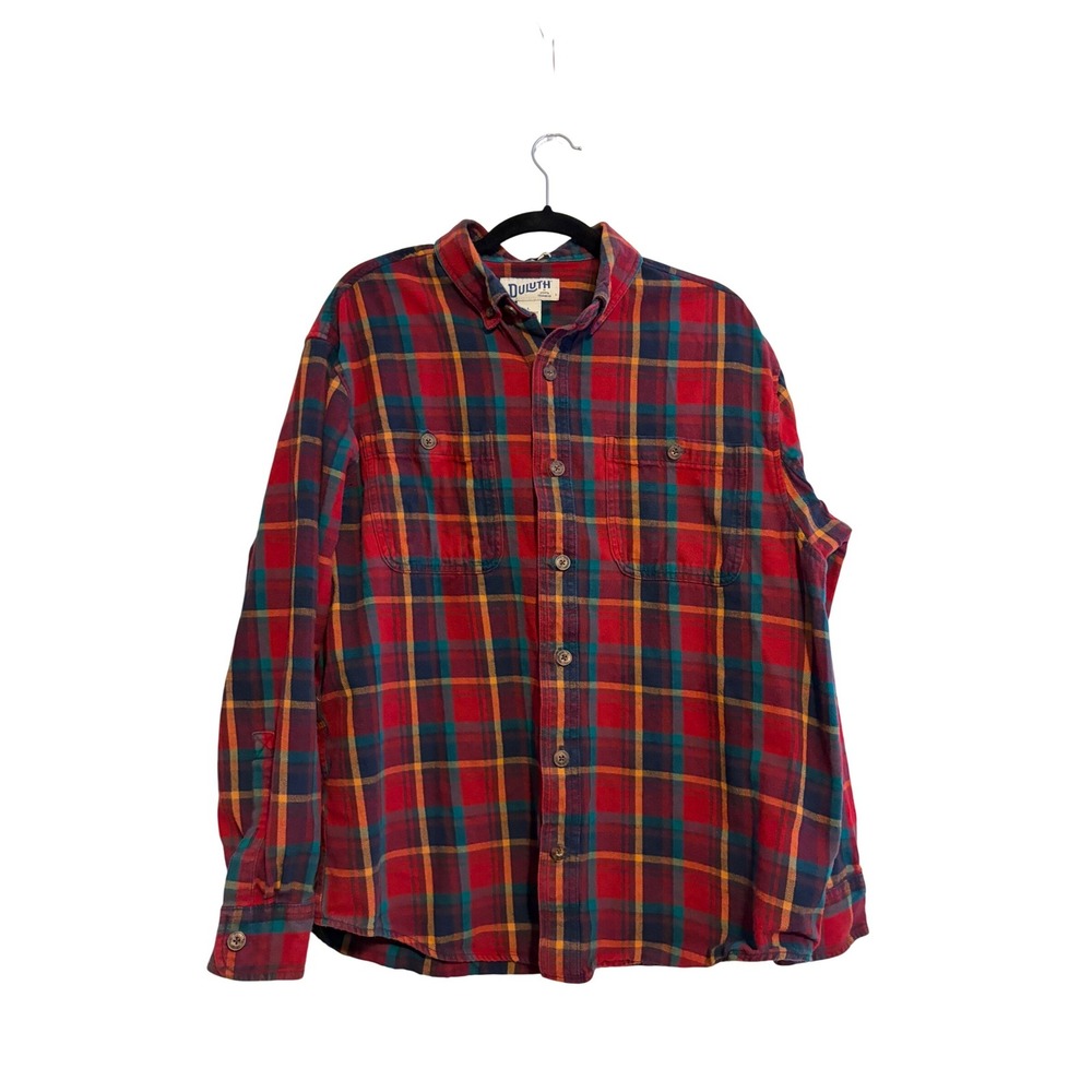 Duluth Trading Co Mens Large Plaid Long Sleeve Button Up Shirt Relaxed Fit